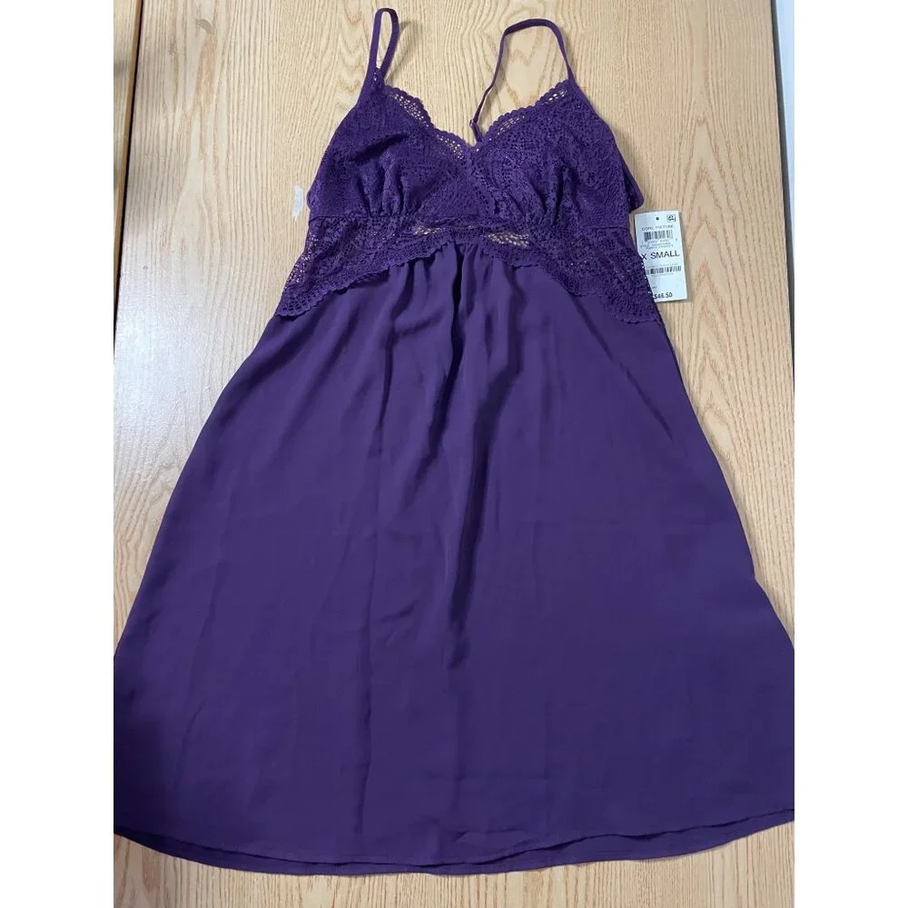New Women’s INC Semi Sheer Lacey Chemise Pajama Gown Dark Purple size Xs small